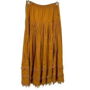 VTG Gene Ewing BIS Maxi SKIRT Sz S Pleated Tiered Fringe Gold Mustard Yellow